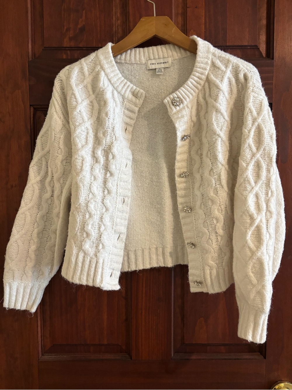 Knit Button-Front Cable Cardigan - Cream